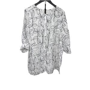 Cynthia Rowley 100% Linen Tunic Women’s Sz 1X Button Down Shirt Leaf Print